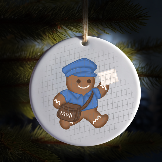 Blue mail carrier gingerbread UV DTF