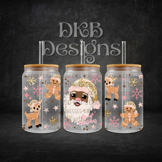 Glitter Santa 16oz glass can UV DTF