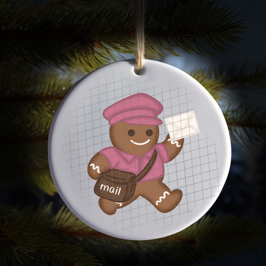 Pink mail carrier gingerbread UV DTF