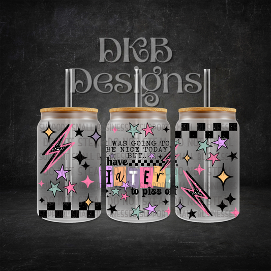 Haters 16oz glass can UV DTF