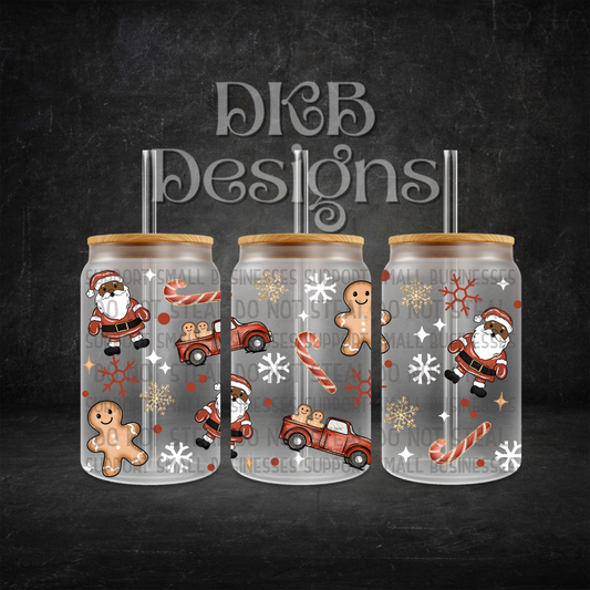 Santa 16oz glass can UV DTF