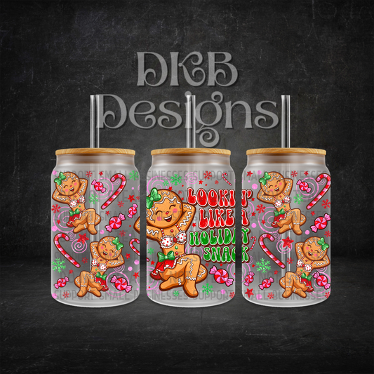 Holiday snack 16oz glass can UV DTF