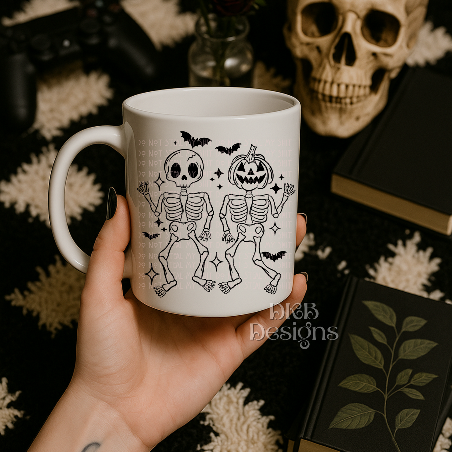 Black halloween skellies UV DTF