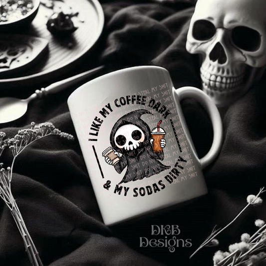 Coffee dark, sodas dirty black UV DTF