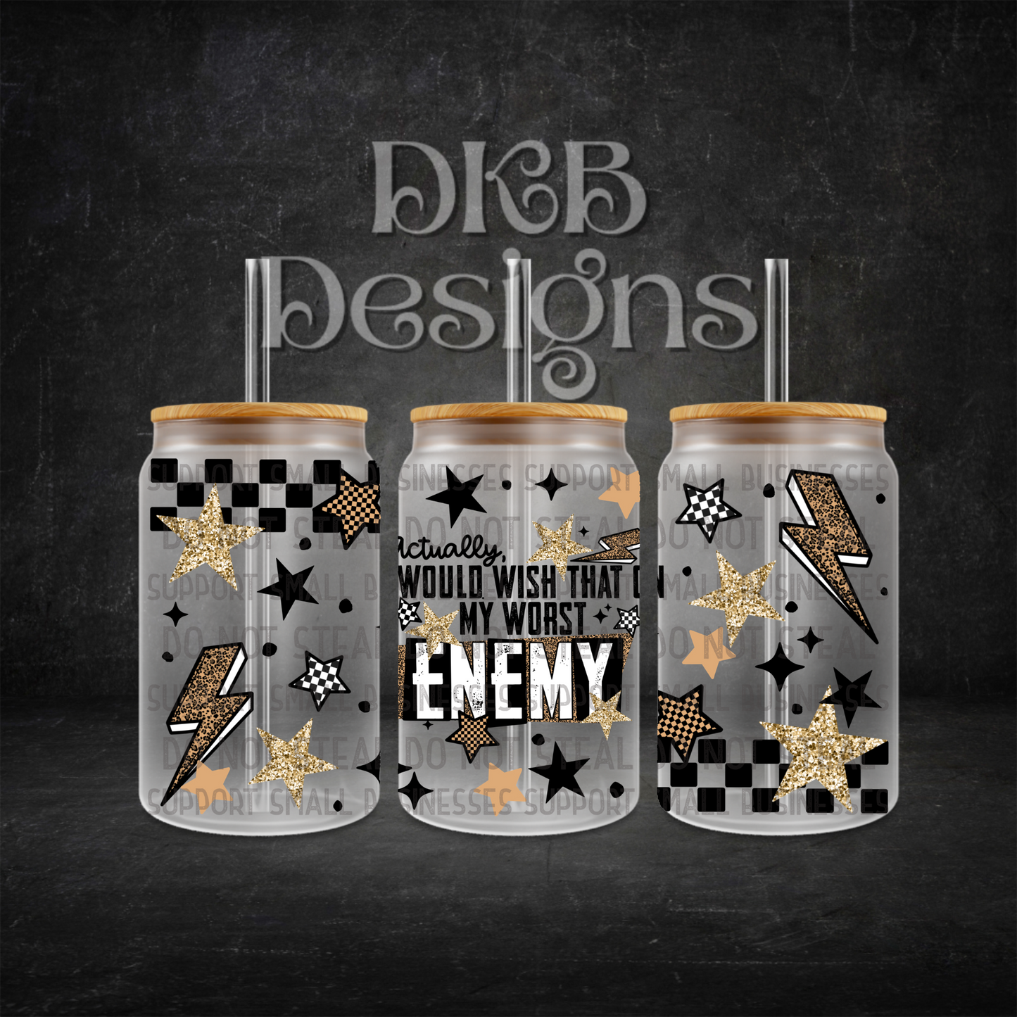 Worst enemy 16oz glass can UV DTF