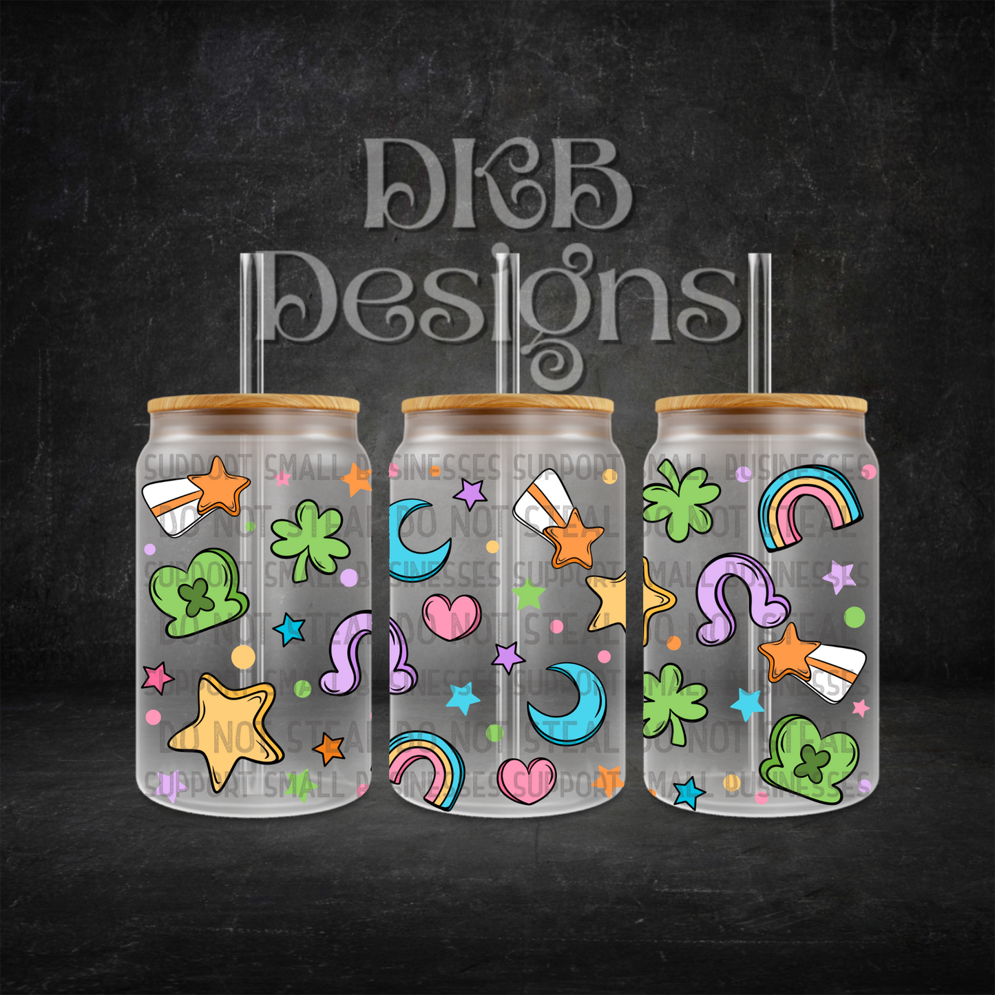 Lucky marshmallows 16oz glass can UV DTF