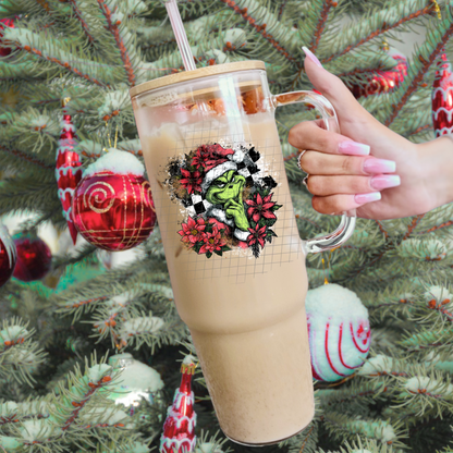 Mean green poinsettia UV DTF