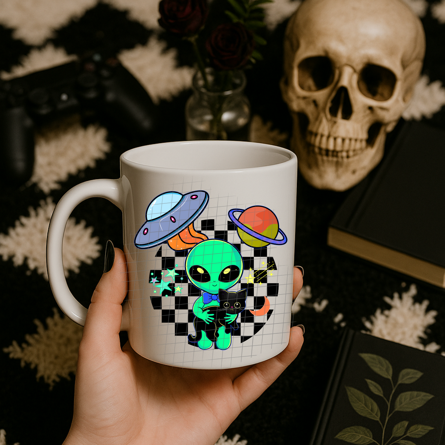 Alien cat blue  UV DTF