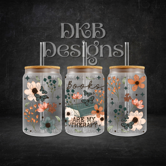 Books therapy 16oz glass can UV DTF