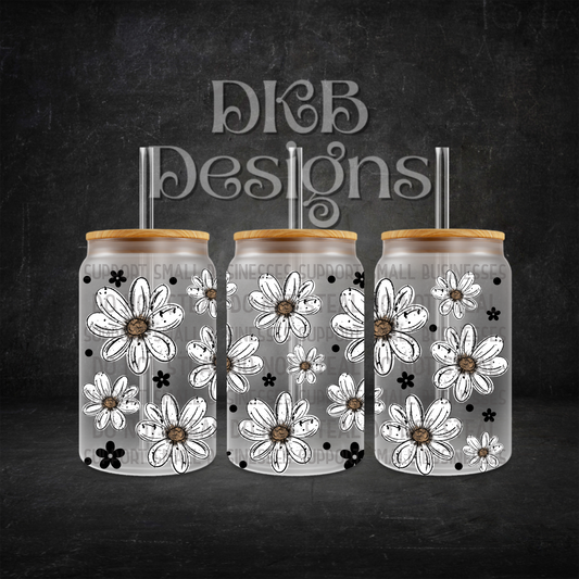 Daisy 16oz glass can UV DTF