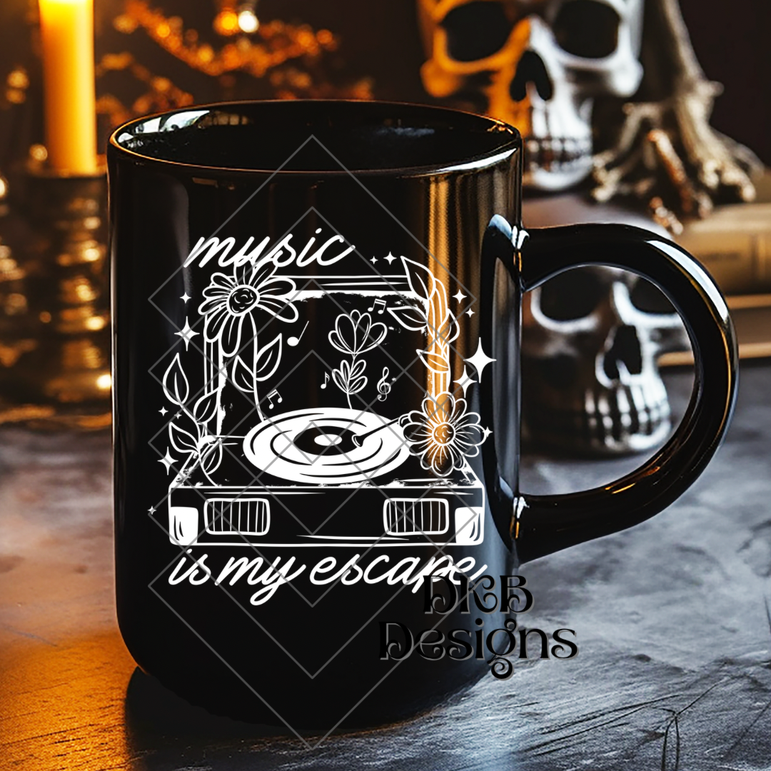 Music is my escape white UV DTF