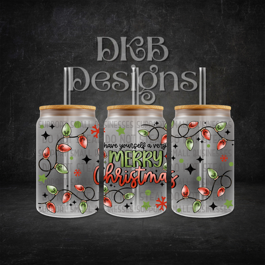 Merry Christmas 16oz glass can UV DTF