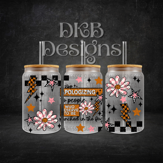 Punched in the face 16oz glass can UV DTF