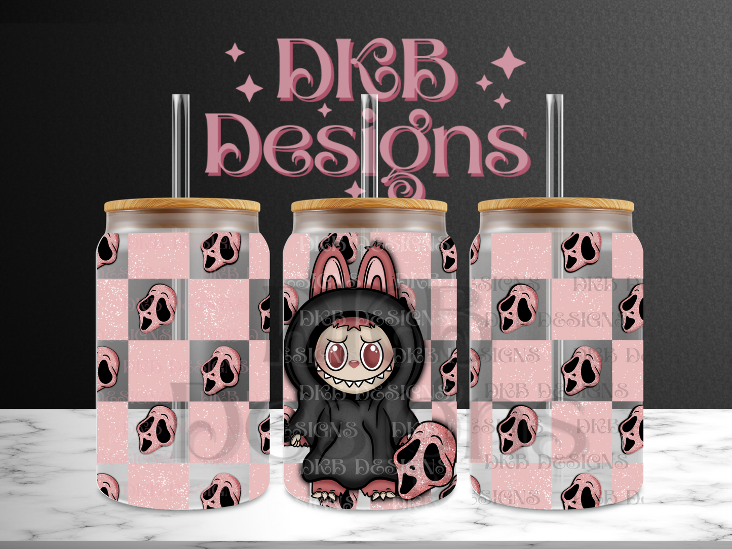 Horror monsters gf faux glitter 16oz glass can UV DTF