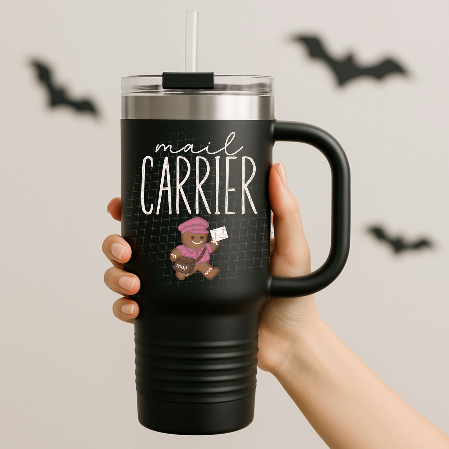 Pink mail carrier gingerbread UV DTF