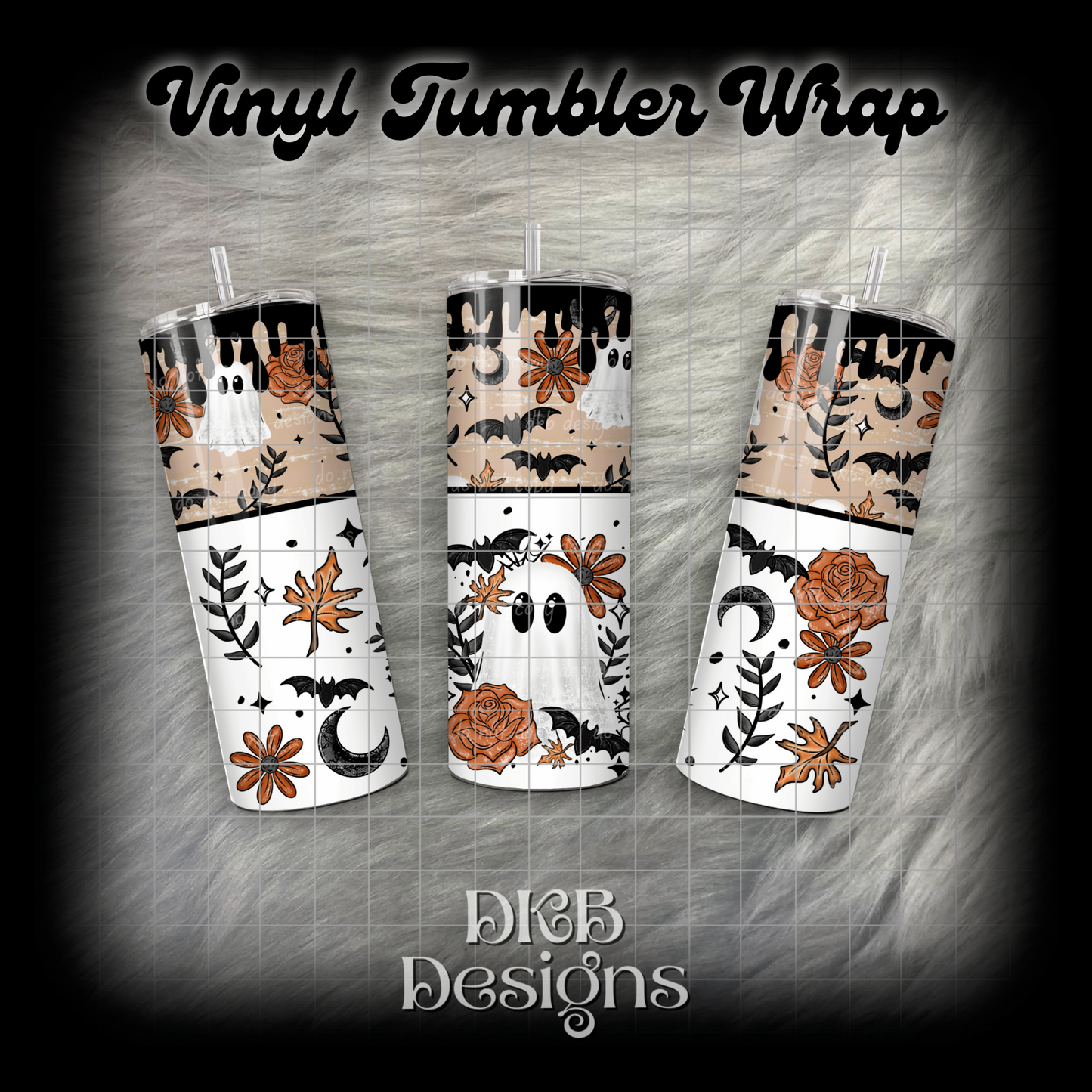 Orange floral ghost vinyl tumbler wrap