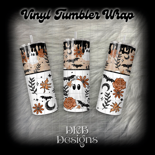 Orange floral ghost vinyl tumbler wrap