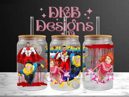 Invincible 16oz glass can UV DTF