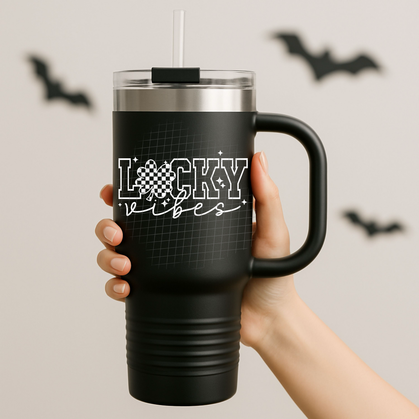 Lucky vibes white UV DTF