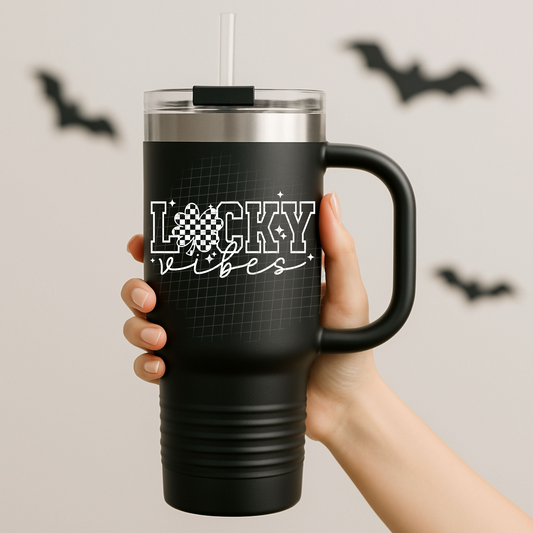 Lucky vibes white UV DTF