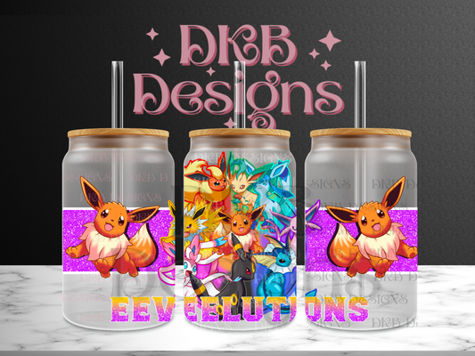 Eeveelution 16oz glass can UV DTF