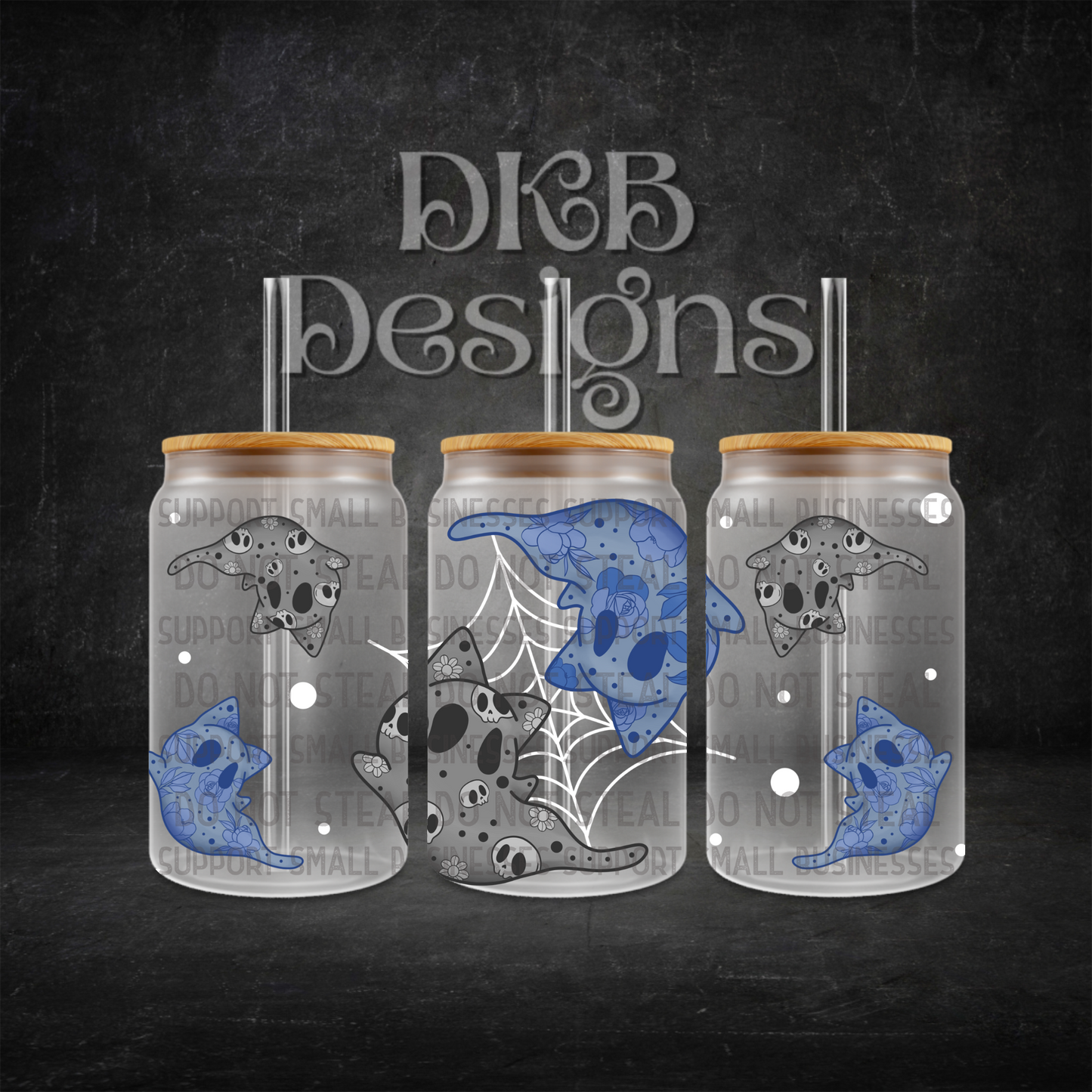 Ghost kitty white 16oz glass can UV DTF