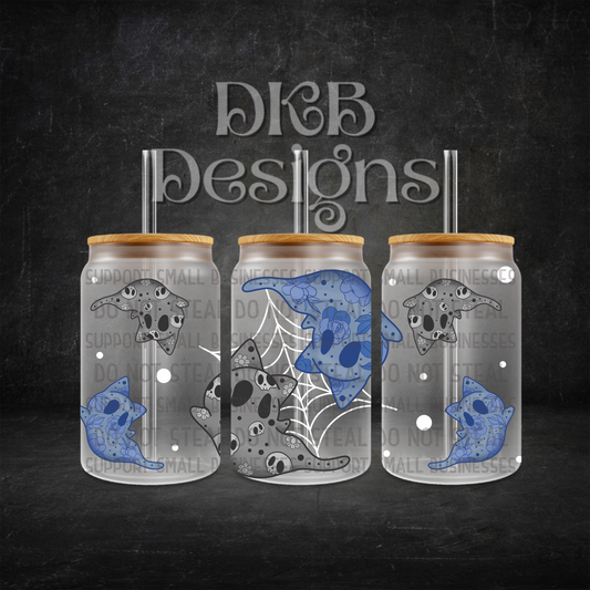 Ghost kitty white 16oz glass can UV DTF