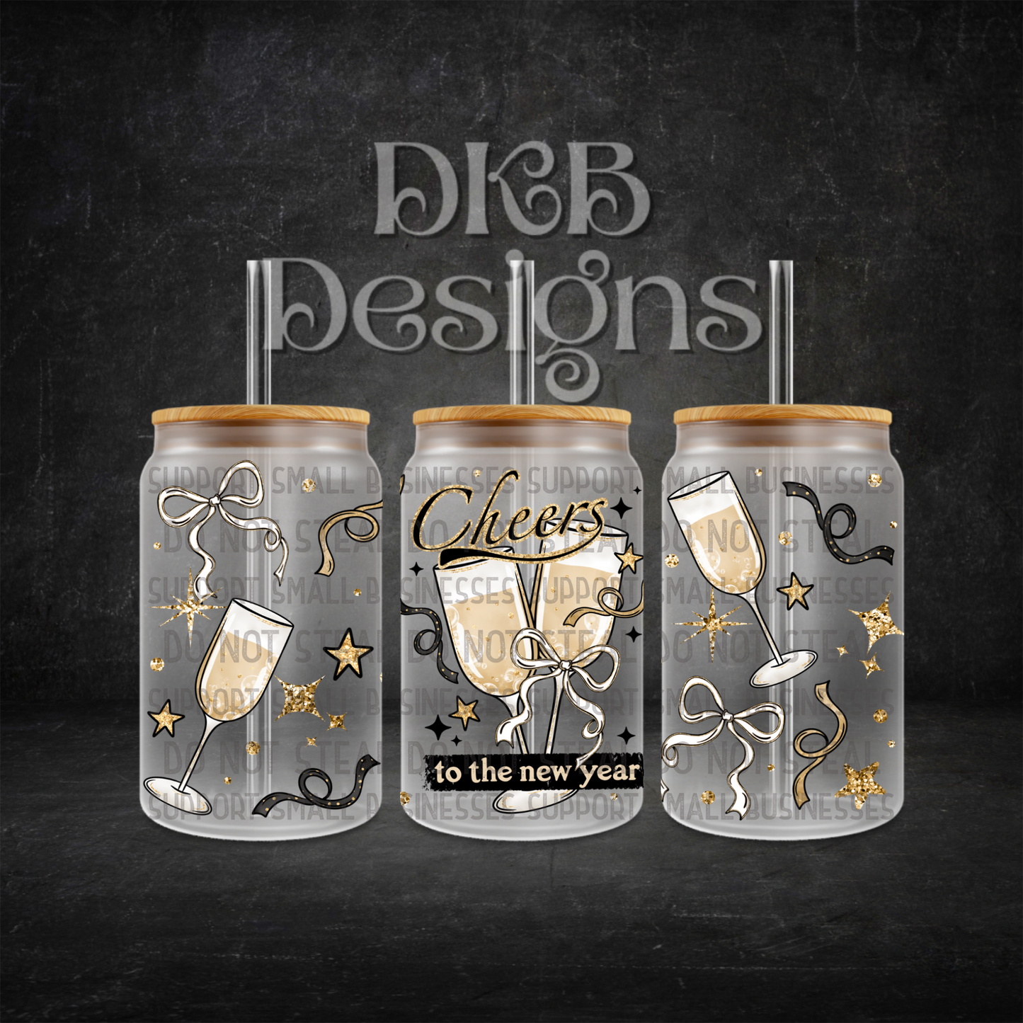 New year cheers 16oz glass can UV DTF