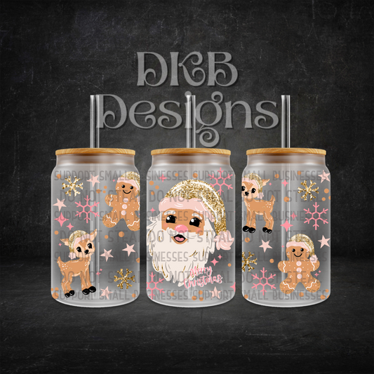 Glitter Santa 16oz glass can UV DTF