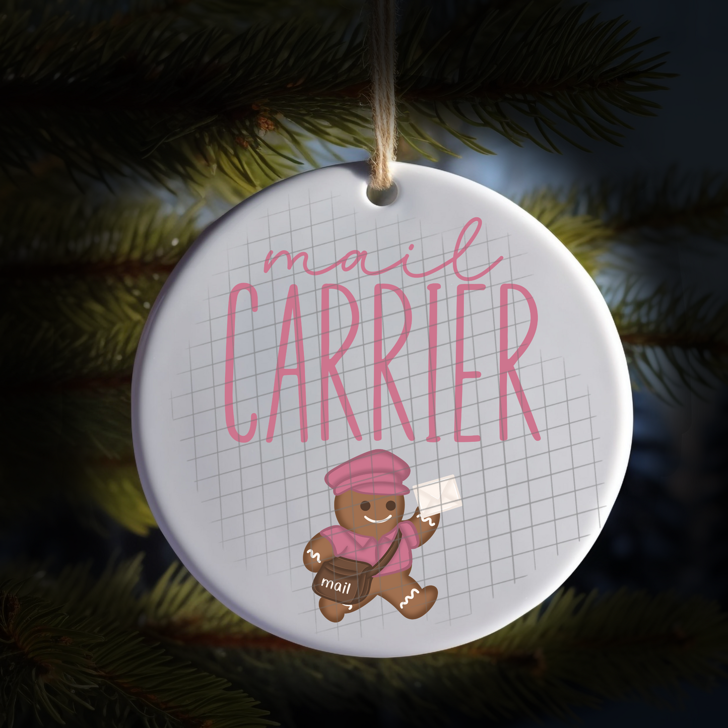 Pink mail carrier gingerbread UV DTF