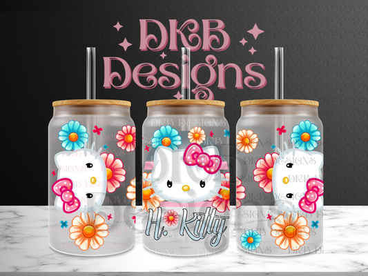 H kitty 16oz glass can UV DTF