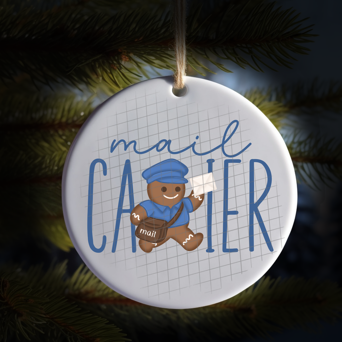 Blue mail carrier gingerbread UV DTF