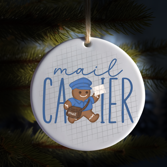Blue mail carrier gingerbread UV DTF