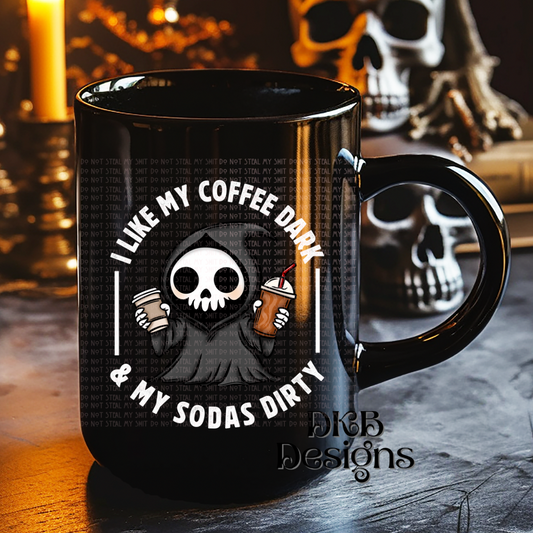 Coffee dark, sodas dirty white UV DTF