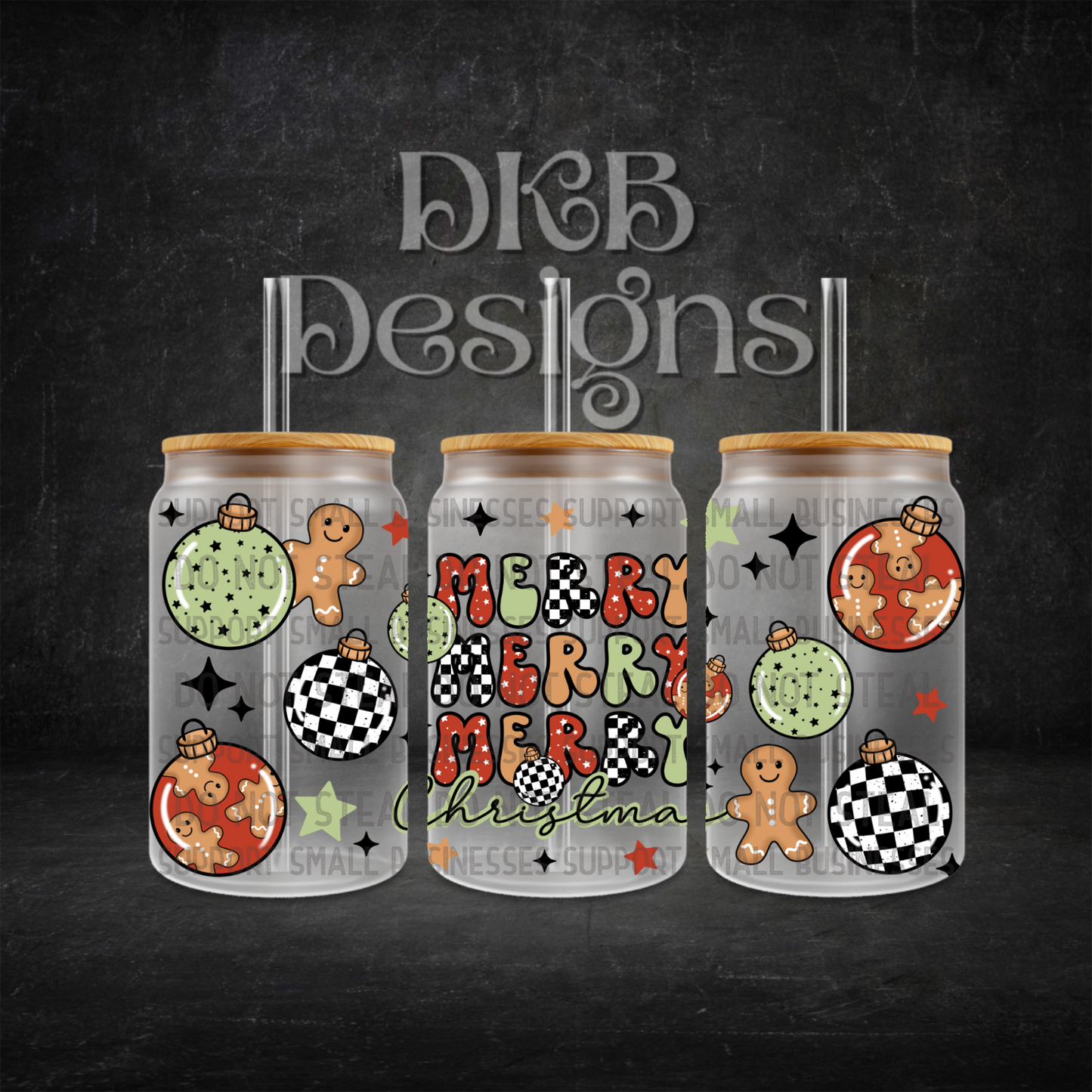 Red merry Christmas 16oz glass can UV DTF