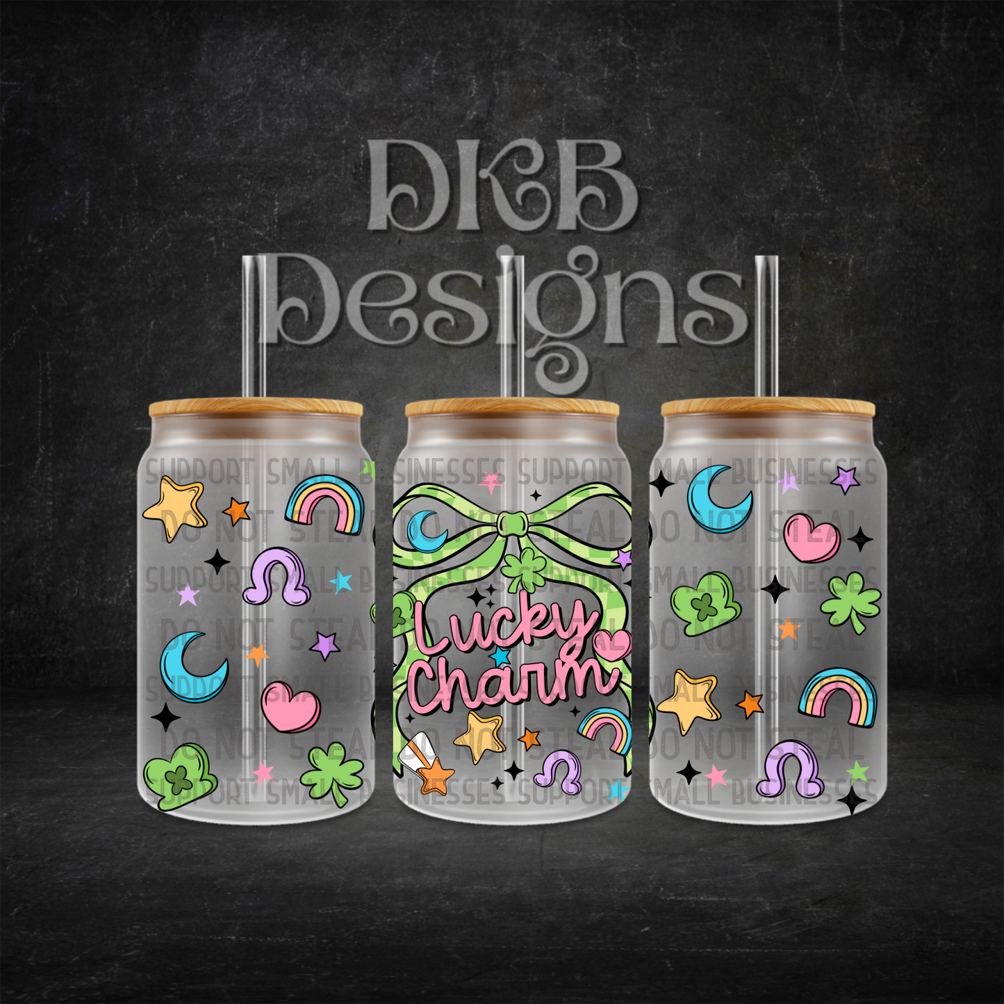 Lucky charm 16oz glass can UV DTF