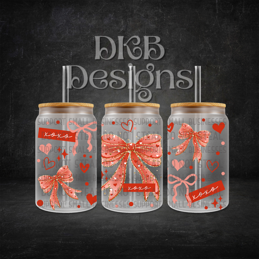 Xoxo bow 16oz glass can UV DTF