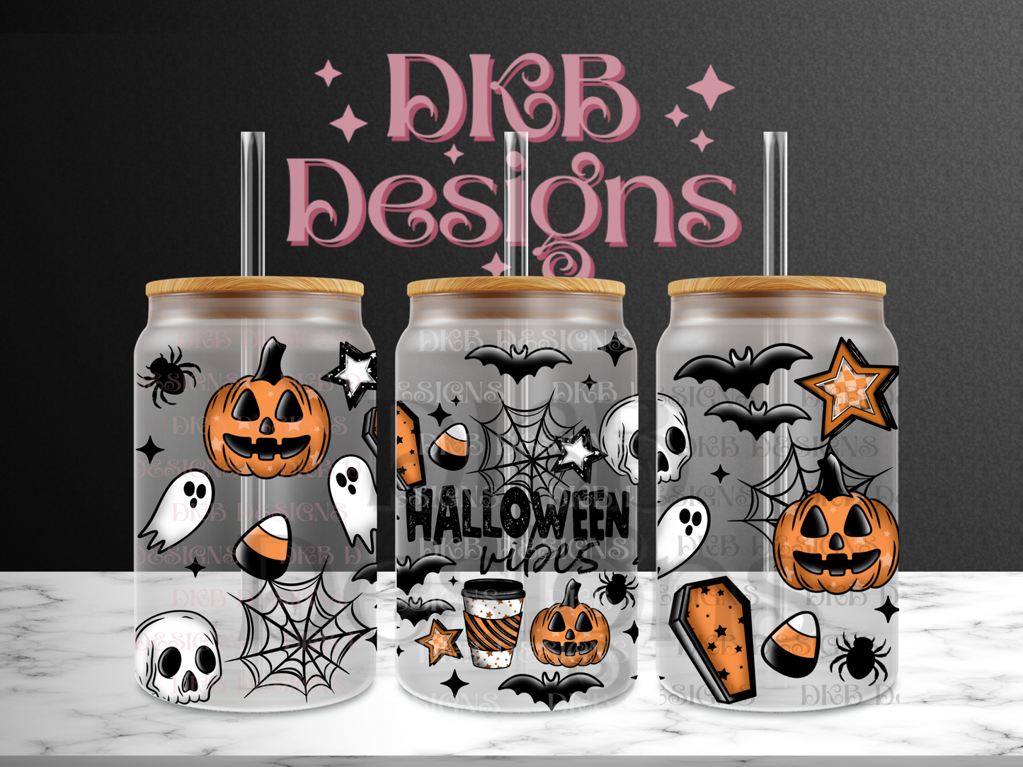Halloween vibes 16oz glass can UV DTF