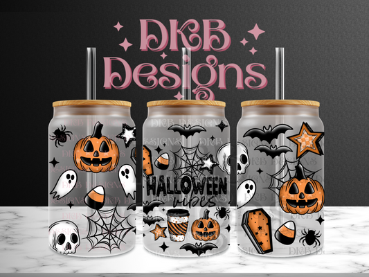 Halloween vibes 16oz glass can UV DTF