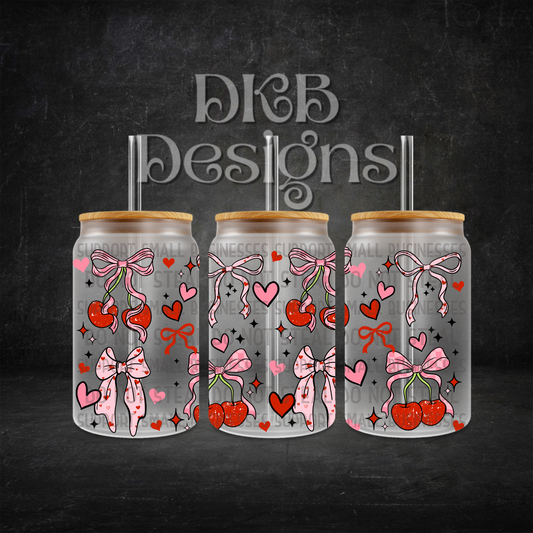 Cherry love coquette 16oz glass can UV DTF