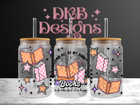 Books 16oz glass can UV DTF