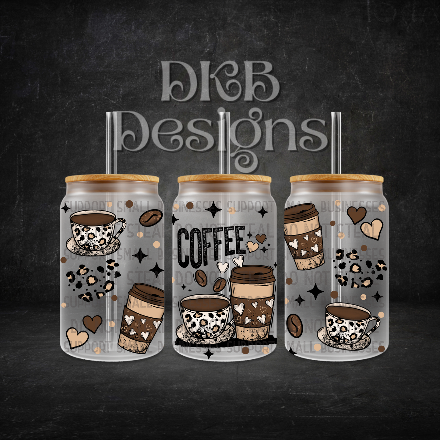 Leopard coffee 16oz glass can UV DTF