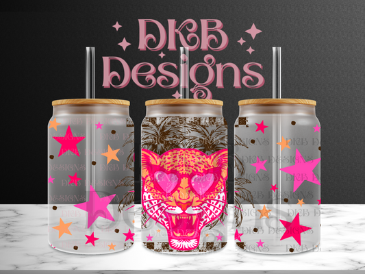 Summer leopard 16oz glass can UV DTF