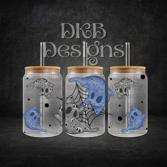 Ghost kitty 16oz glass can UV DTF