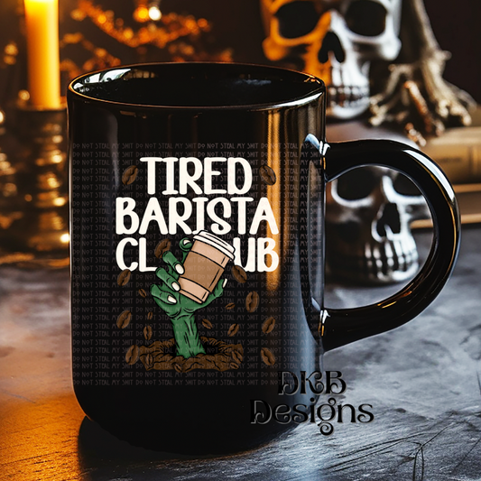 Tired barista club light UV DTF