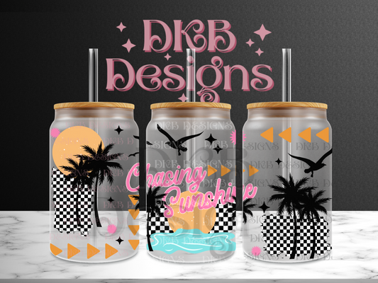 Chasing sunshine 16oz glass can UV DTF