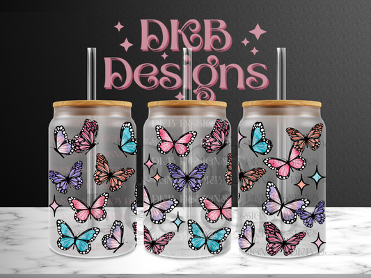 Butterflies 16oz glass can UV DTF