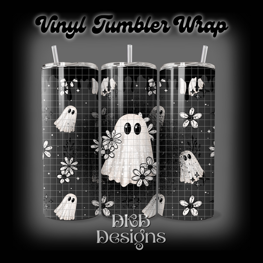 Drip floral ghost vinyl tumbler wrap