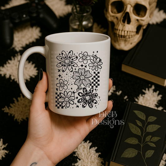 Grunge florals single color black UV DTF