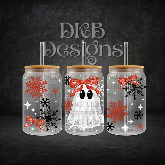 Lace ghost 16oz glass can UV DTF